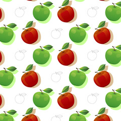 Red and green apples Seamless Vector Pattern. Food. Friuts. Apples Randomly Arranged on White Background. 