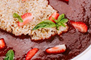 Dietary strawberry and blueberry puree. Vegetarian menu