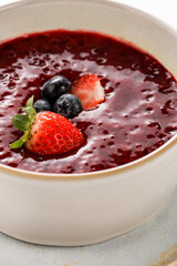 Dietary strawberry and blueberry puree. Vegetarian menu