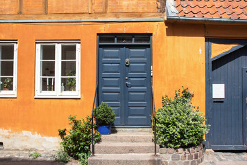 Houses in the aincient town of Elsinore - Helsingor, Denmark. Colorful houses and ols city streets....