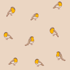 Cartoon happy Robin - simple trendy pattern with bird. Flat vector illustration for prints, clothing, packaging and postcards.