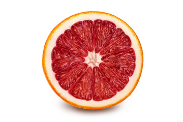 Blood red oranges isolated on white background with clipping path and full depth of field