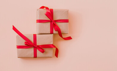 Gift boxes decorated with red ribbon