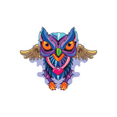 Print, cute owl illustration with big eyes.