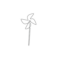 Pinwheel, continuous line drawing, small tattoo, print for clothes and logo design, emblem or logo design, silhouette one single line on a white background, isolated vector illustration.