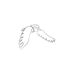 Owl, continuous line drawing, small tattoo, print for clothes and logo design, emblem or logo design, silhouette one single line, isolated abstract vector illustration.