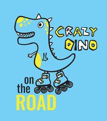 Skating Crazy Dino Print on Blue Background For Kidswear and other uses