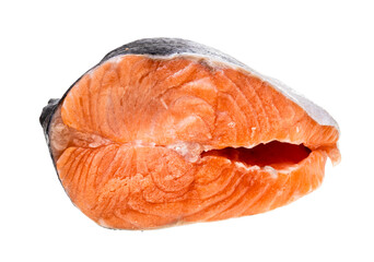 frozen steak of atlantic salmon isolated on white