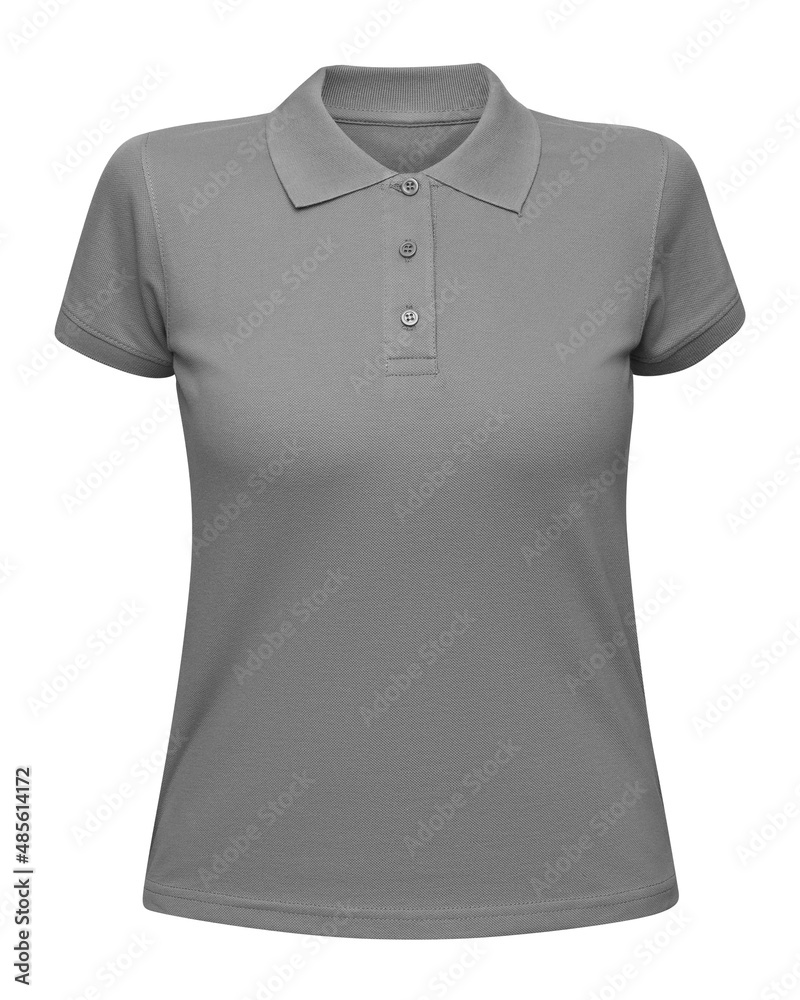 Wall mural woman gray polo shirt isolated on white. mockup female polo t-shirt front view with short sleeve - Wall murals