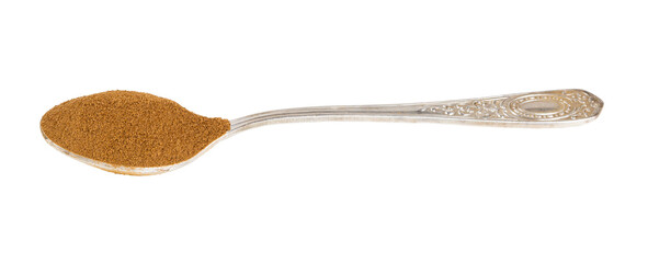 side view of ground roasted chicory root in spoon - obrazy, fototapety, plakaty