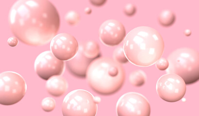 Abstract blurred background with pink spheres. 3D illustration.