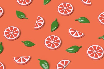Cartoon grapefruit pattern background. 3D illustration.
