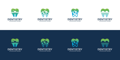 Dental logo set with mountain premium vector