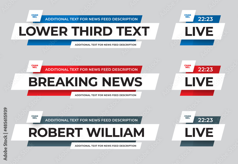Poster vector news line, lower third with color inserts for channel names, info, text, on a white backgroun
