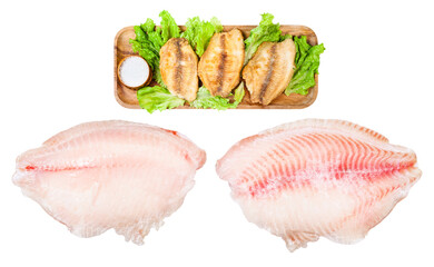 set of frozen and fried fillet of ocean perch fish