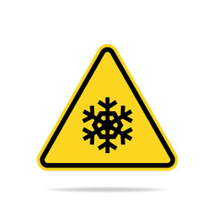 Snow warning sign. Triangle snow warning sign. Flat vector illustration.