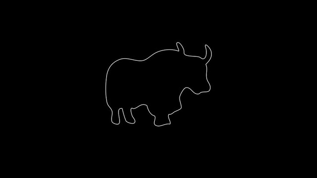 white linear buffalo silhouette. the picture appears and disappears on a black background.