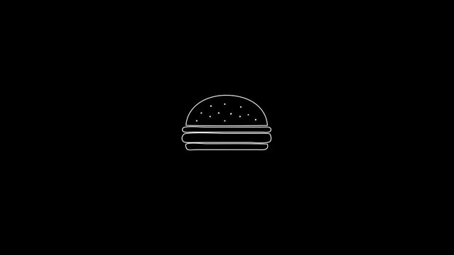 white linear burger silhouette. the picture appears and disappears on a black background.