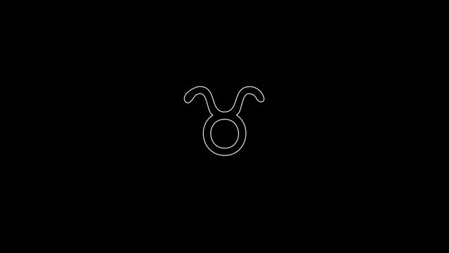 white linear zodiac sign Taurus silhouette. the picture appears and disappears on a black background.