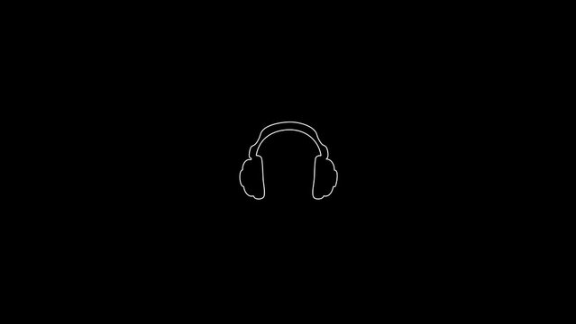 white linear headphone silhouette. the picture appears and disappears on a black background.
