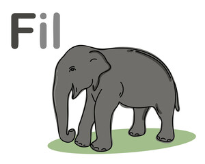Turkish alphabet with a picture of an elephant. Translation from Turkish: elephant. Vector hand drawn illustration