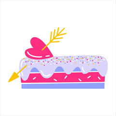 An icon of cute valentine cake with heart on it. Hand drawn vector illustration for valentine cards, gifts and souvenirs.