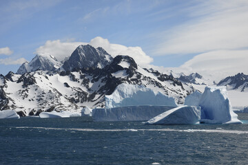 Fototapeta na wymiar Floating icebergs, Drygalski Fjord, South Georgia, South Georgia and the Sandwich Islands, Antarctica