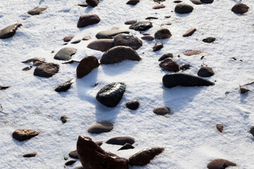Rocks covered with ice and snow around