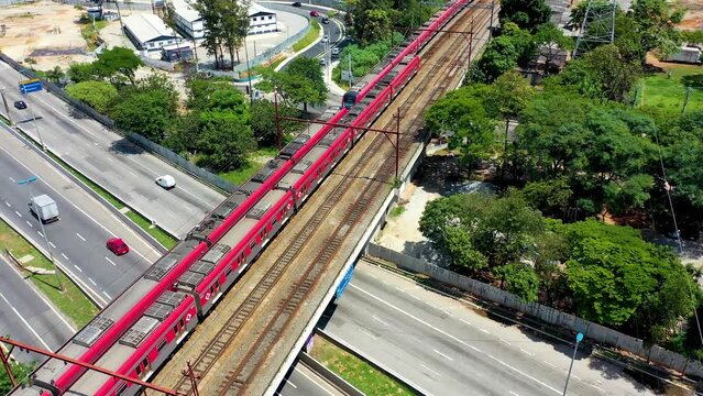 Downtown Sao Paulo Brazil. Cityscape of famous Tiete highway road. Enterprise buildings offices at downtown district. Business travel. Financial centre.