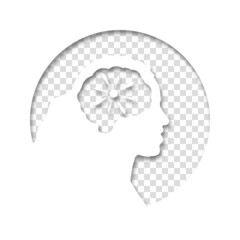 The head of a woman or girl is in a circle on transparent background. Medical concept icon of diseases of the brain, psychological disorder