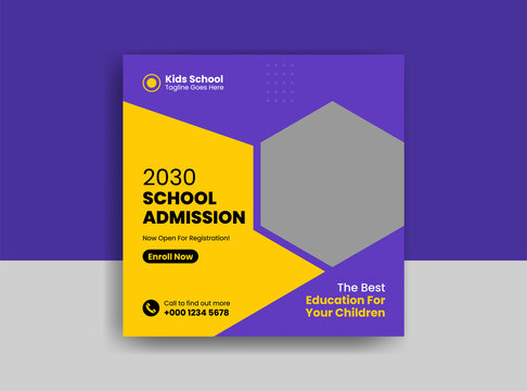 School admission square banner. Back to school get admission promotion social media post banner template. School admission Editable minimal square banner template.