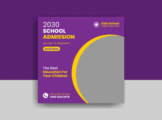 School admission square banner. Back to school get admission promotion social media post banner template. School admission Editable minimal square banner template.
