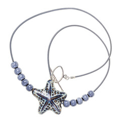 necklace from ceramic stars and beads isolated