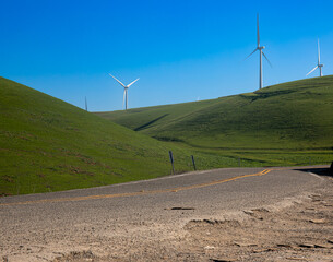 wind farm on rolling hills northern California 