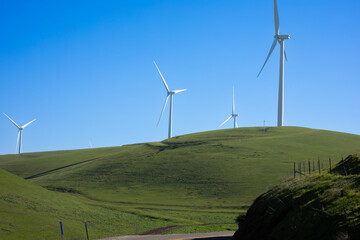 wind farm on rolling hills northern California 