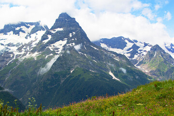 The Caucasus Mountains. Mountain peaks in summer.