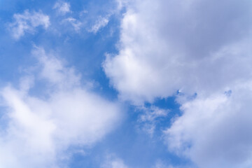 Sky blue or azure sky and clouds is bright white background. Everything lies above surface atmosphere outer space is sky. Cloud is aerosol comprising visible mass liquid, for creative design graphic
