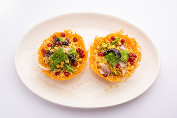 Aloo Tokri Chaat or Potato Basket stuffed chat or katori chat