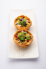 Aloo Tokri Chaat or Potato Basket stuffed chat or katori chat