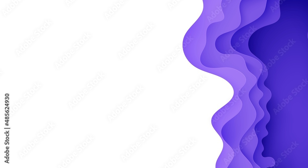 Wall mural abstract background in paper cut style. 3d white and purple colors waves with smooth shadow. vector 