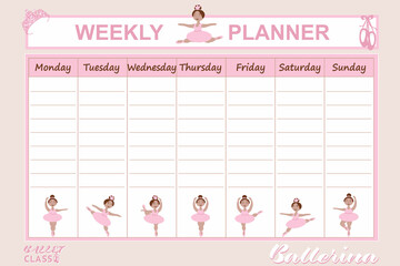 vector weekly planner with the image of little girls ballerinas