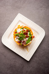 Aloo Tokri Chaat or Potato Basket stuffed chat or katori chat