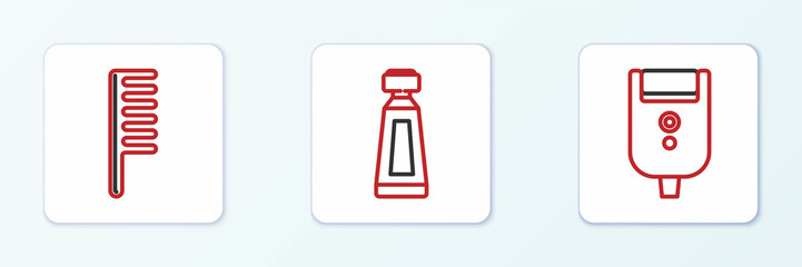 Obraz premium Set line Electric razor blade for men, Hairbrush and Cream lotion cosmetic tube icon. Vector