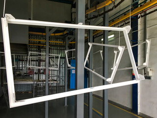 Powder coating line. Metal detail in the spray booth