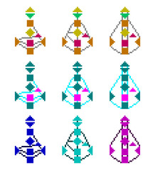 Pixel art bodygraph. Stylized human design color rave chart, editable. Circuit groups - tribal, individual, collective streams