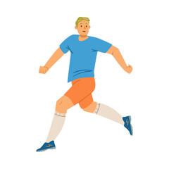 Naklejka na ściany i meble Sportsman in soccer or football uniform runs, flat vector illustration isolated.