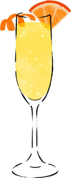 Watercolor Mimosa Cocktail Drink Illustration With Orange Twist And Wedge, Isolated Vector On White Background