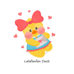 Popular soft toy duck. LALAFANFAN.  Vector illustration for your creativity, educational games and manuals, card design, room decoration, print for t-shirts