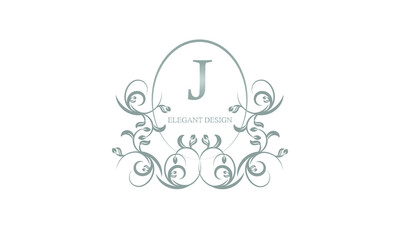 Decorative monogram in gray tones with the letter J. Logo design for restaurants, hotel cards, business. Business refined style and brand of the company.