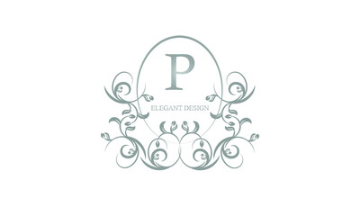 Decorative monogram in gray tones with the letter P. Logo design for restaurants, hotel cards, business. Business refined style and brand of the company.